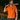 Man wearing an orange star wars athletic  t-shirt with a logo, standing indoors.