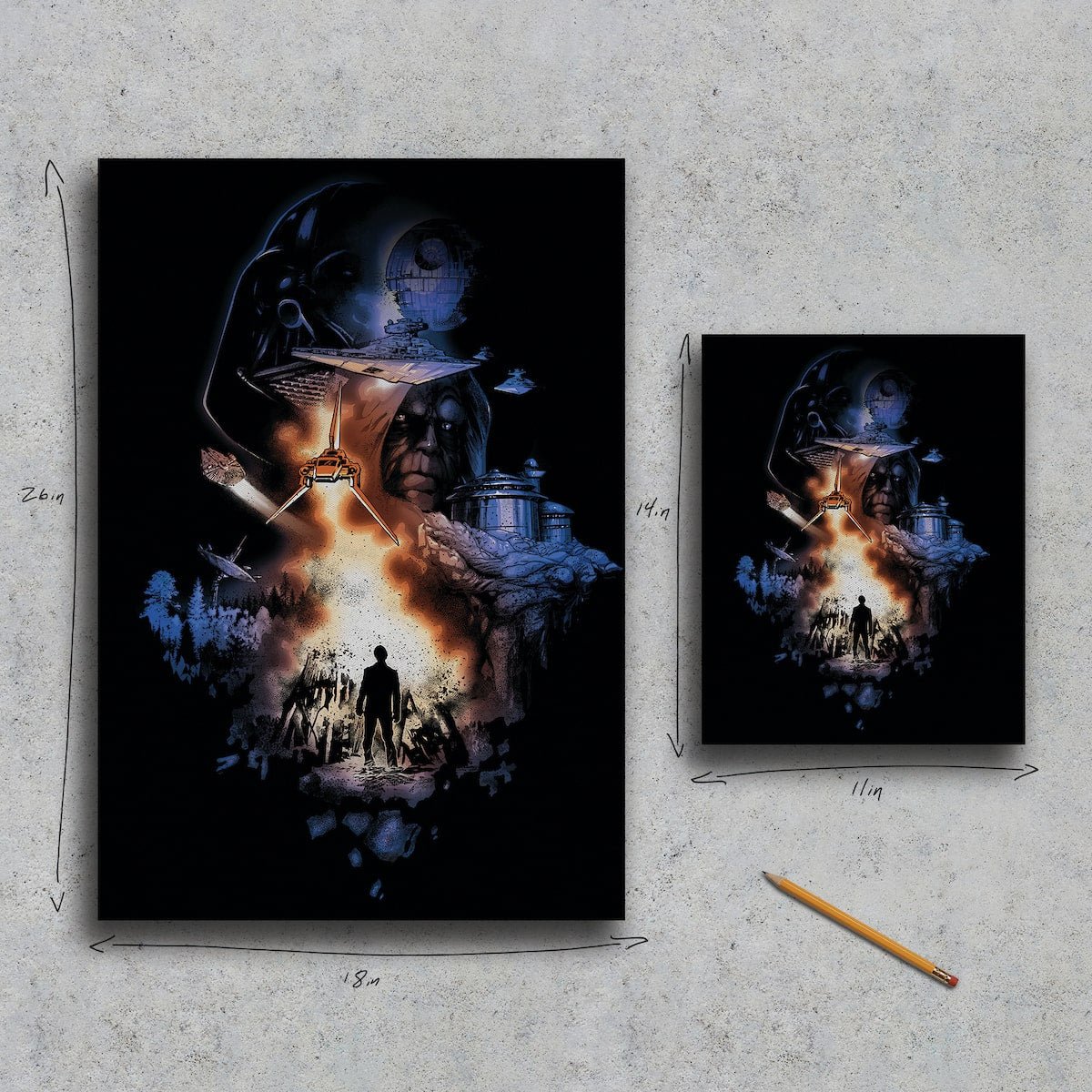 Two Canvas Art Prints Depicting a stylized art of Star Wars Return of the Jedi
