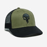 Marvel The Punisher Themed Trucker Hat with Black Mesh, Bill and Skull logo with 2 Green panels at the front