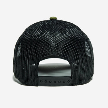 Back of Marvel The Punisher Themed Trucker Hat with Black Mesh and snap closure