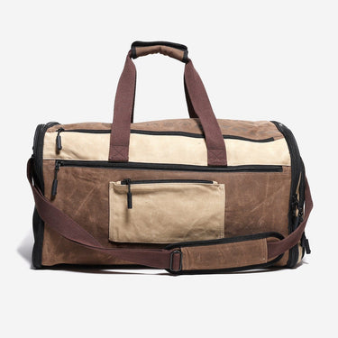 Brown and beige Star Wars Jedi duffel bag with black accents on a white background