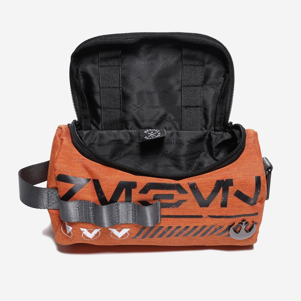 Orange bag with black interior and visible Star Wars Rebel branding on a white background