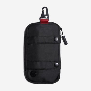 Black pouch with a carabiner on a white background