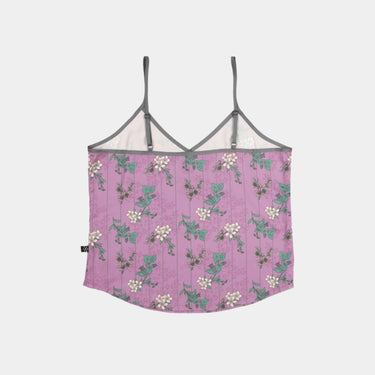 Back view of the Lore Olympus Goddess of Spring Satin Cami in pink with an all-over floral print.