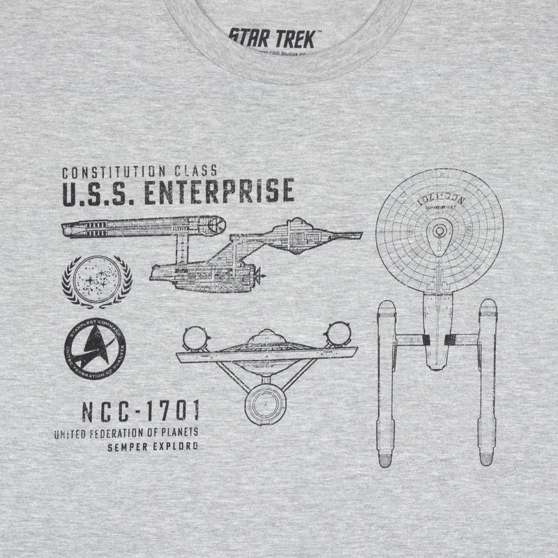 USS Enterprise NCC-1701 UFC Diagram Grey Tee