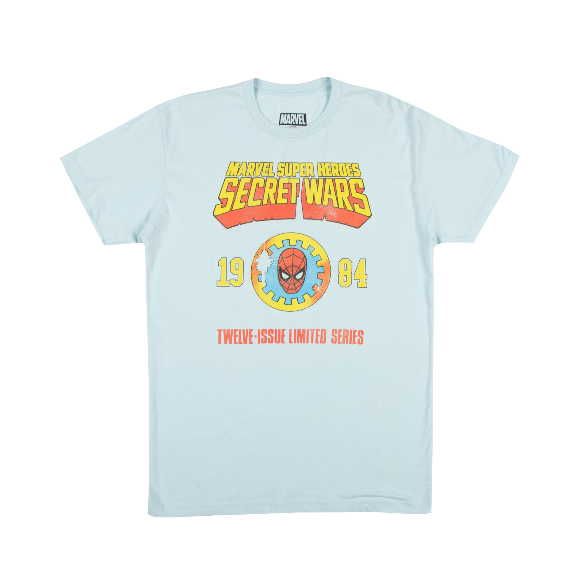 Secret Wars 1984 Spider-Man Shield Sky Blue Tee