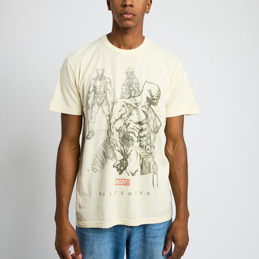 Person wearing a Marvel t-shirt with a Wolverine design 