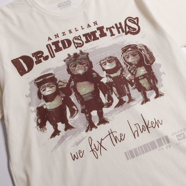 White Shirt with a Star Wars Anzellan Droid Smiths design inspired to look like a CD Poster