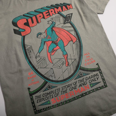 Olive Green  t-shirt with Superman graphic design on a white background