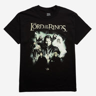 Black t-shirt with 'The Lord of the Rings' graphic design on a white background