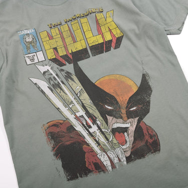 Light Green t-shirt with 'The Incredible Hulk' and Wolverine graphic design on a white background