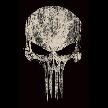 Marvel The Punisher Skull design with a distressed texture on a black background