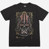 Black t-shirt with a Star Wars Graphic of Darth Vader's helmet in a Samurai Style on a white background