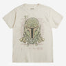 Beige t-shirt with a Star Wars Graphic of Boba Fett's helmet in a Samurai Style on a white background