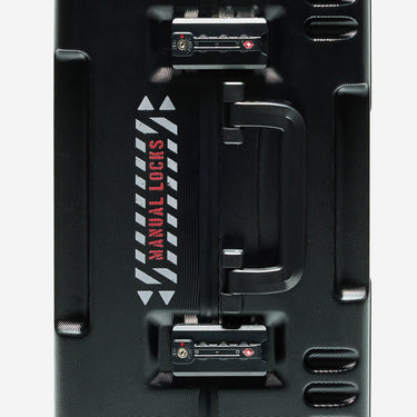 Black Star Wars suitcase with manual locks and handle on a white background