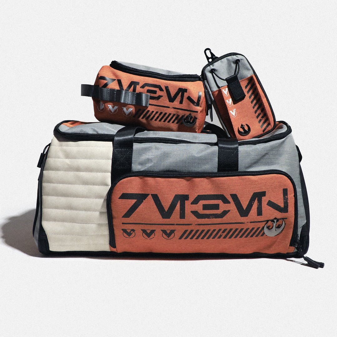 Set of bags with 'PILOT' Star wars  branding on a light gray background