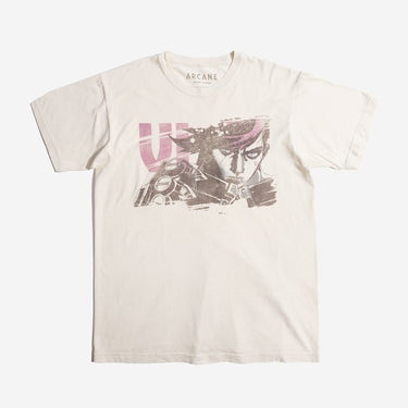 White Tee Featuring Faded Graphic of Vi from Arcane