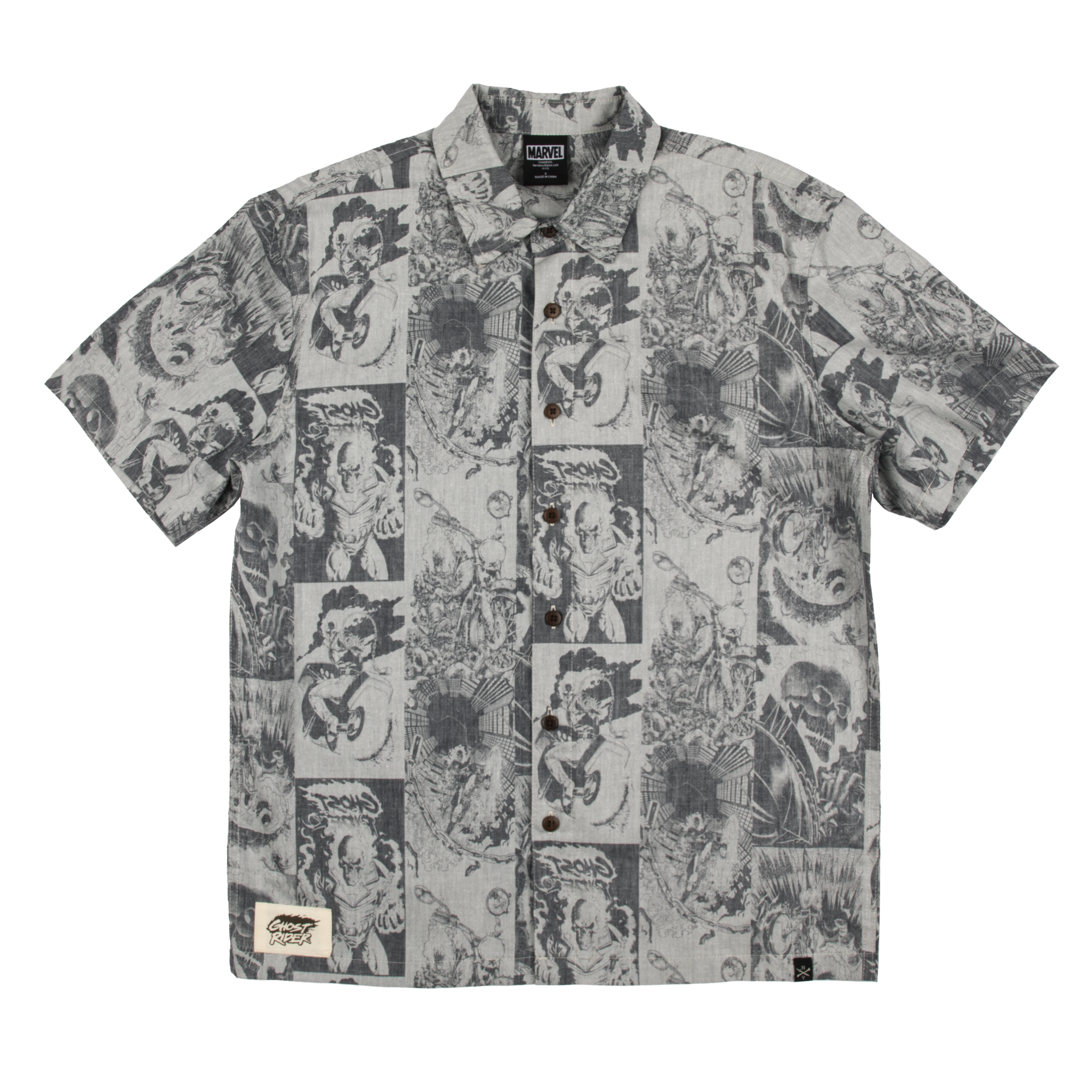 Ghost Rider All Over Comic Print Button-Down Shirt