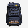 Navy blue backpack with 'Xavier Institute' branding on a white background