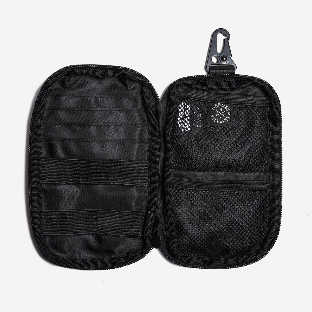 Black tactical pouch with multiple compartments and a visible brand logo on a white background