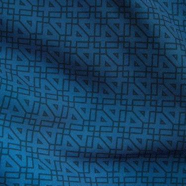 Blue fabric with geometric triangle pattern