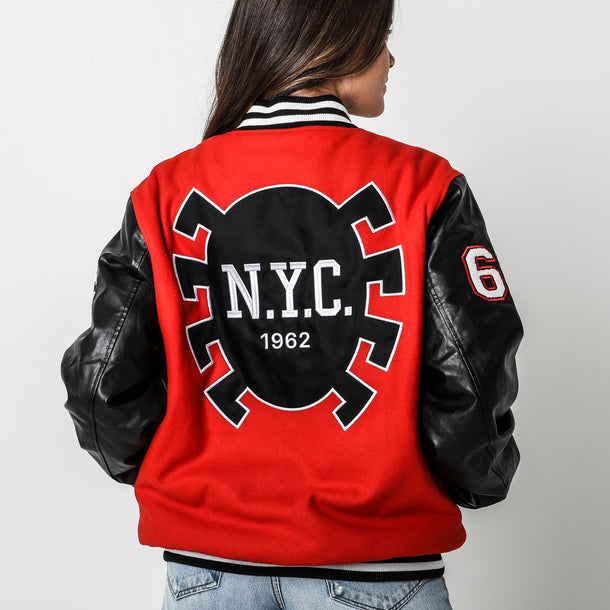 Urban Summer Black NY Leather Varsity jacket for Men