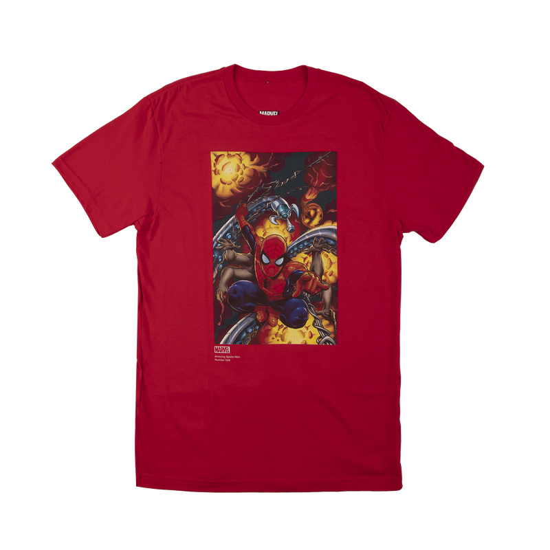 Spider-Man Six Arms Leaping with Explosion Red Tee