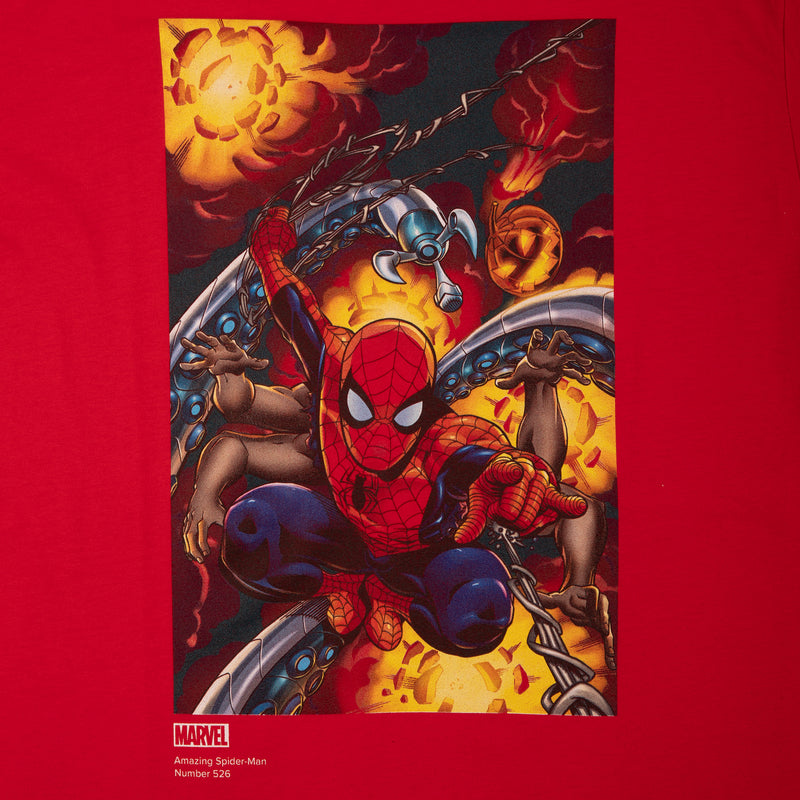 Spider-Man Six Arms Leaping with Explosion Red Tee