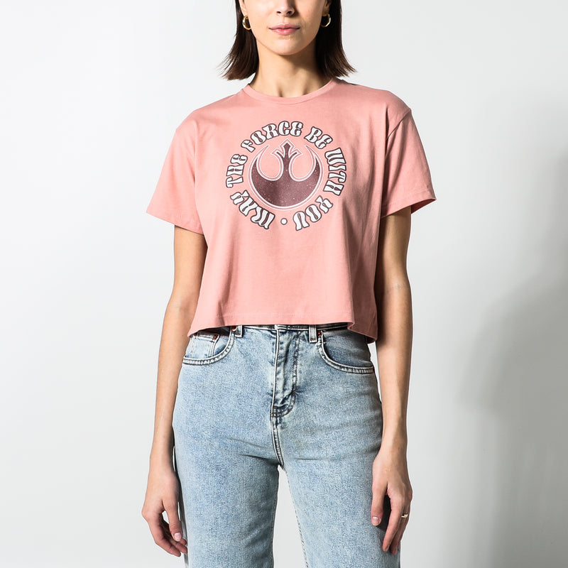 Leia May The Force Be With You Cropped Pink Tee
