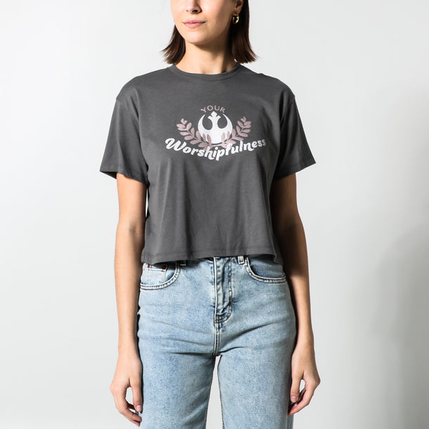 Leia Your Worshipfulness Cropped Charcoal Tee