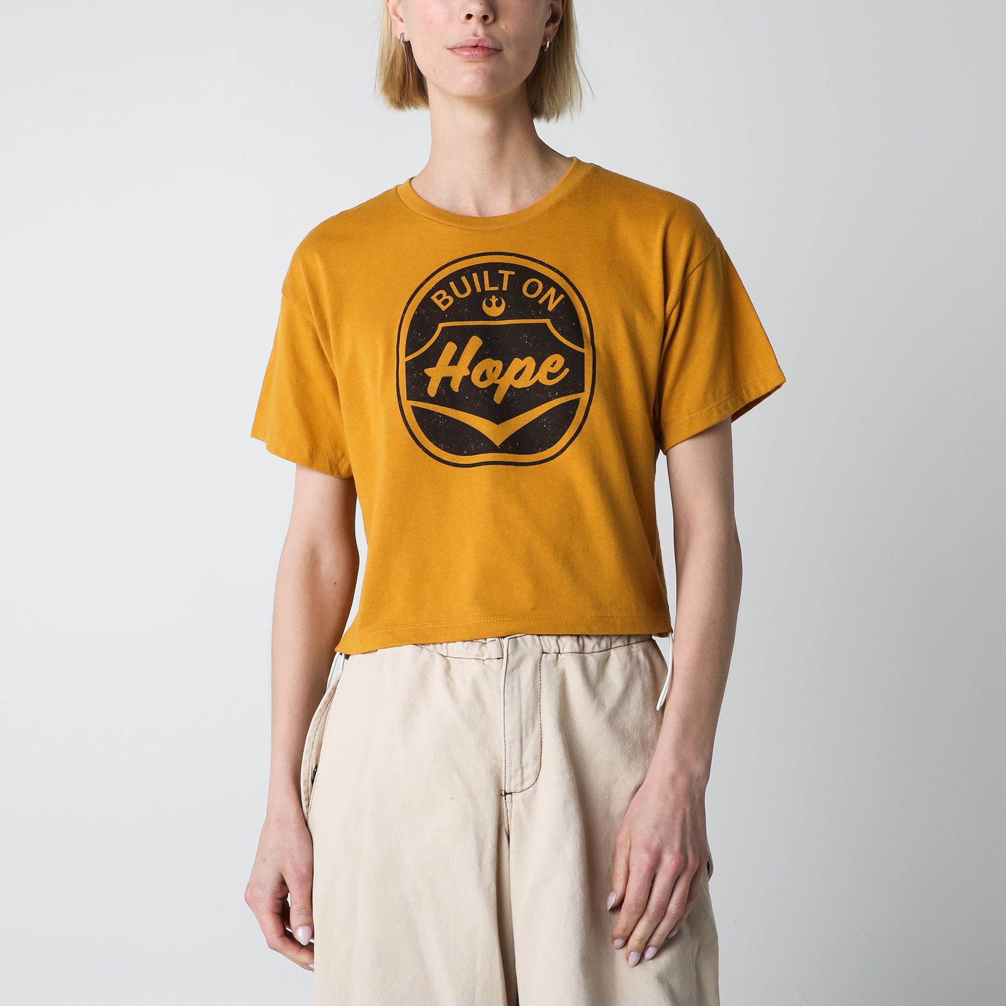 Leia Built On Hope Cropped Gold Tee