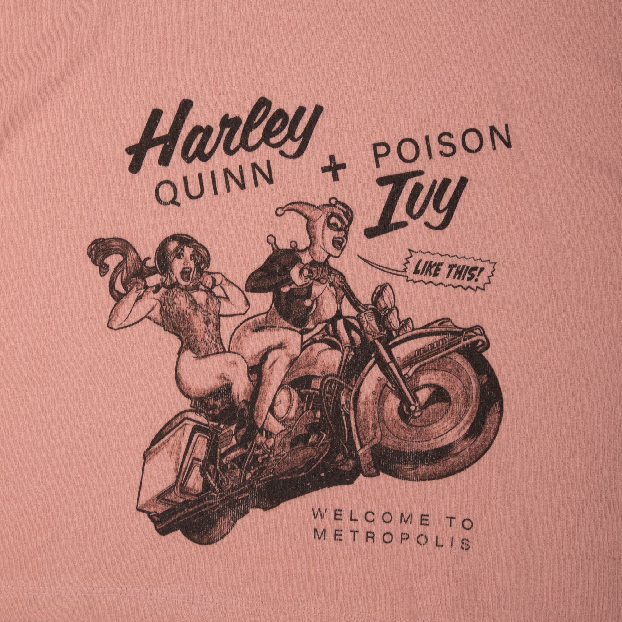 Vintage Harley Quinn & Poison Ivy Cropped Pink Tee