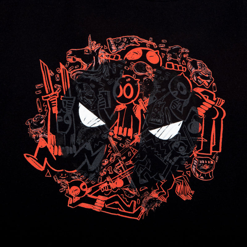 Deadpool Sketch Collage Logo Black Tee